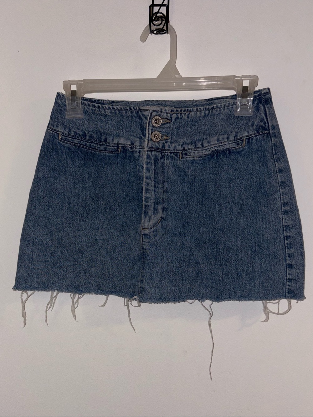 Guess Blue Denim Mini Skirt with Frayed Hem